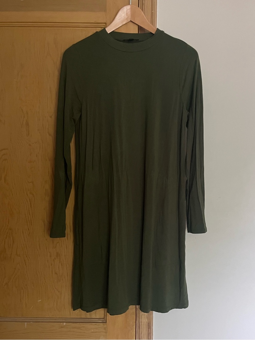 J. Crew Olive Green Long-Sleeve Crewneck Dress
